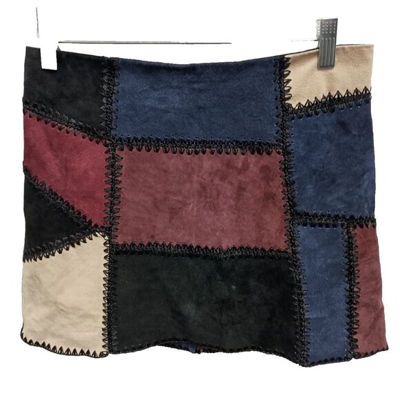 Zara Mini Skirt Size Small Multi Patchwork Suede Leather BOHO Retro Clubwear - Picture 1 of 8